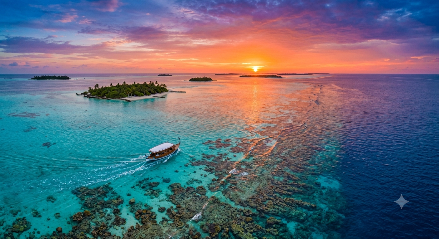 Cinematic Oceanic Aerial near Maldivian reef